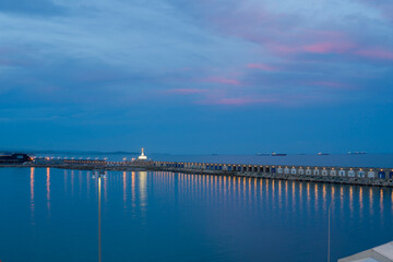 Obraz premium Tarragona Catalonia Spain Views of the port of Tarragona at dusk from a cruise ship Spain
