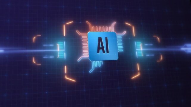 Artificial Intelligence Chip with Futuristic Processor and Digital Data Flow Background animation 4k.