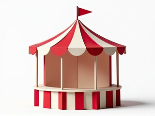 Obraz premium Colorful circus tent with red and white stripes, featuring a flag on top