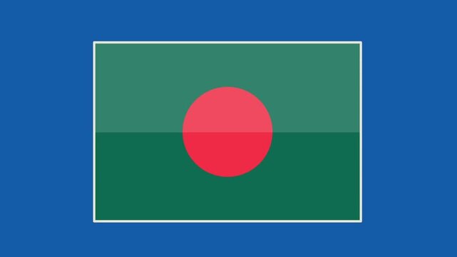 Bangladesh flag animation on blue background with white rectangular border frame