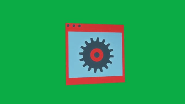 Animated setting gear icon inside a software window on green screen background