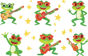 Fototapeta premium Funny cartoon frogs illustration with cute green amphibian characters isolated on white background