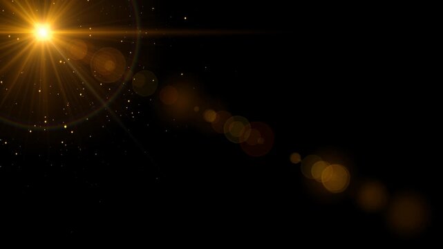 sun light flare golden dust glitter shining stars and corner lens flare alpha channel animation, new year and christmas,isolated social media motion design element