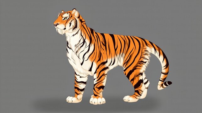 Sabertoothed Cat Standing on a Gray Background With Its Body Facing Forward