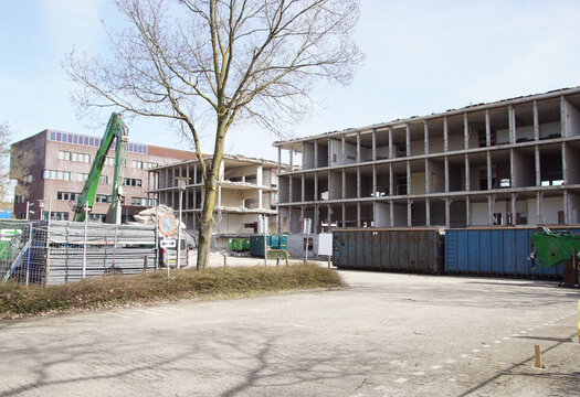 Renovation of a school campus in the Dutch city of Alkmaar. Spring. Netherlands, May.