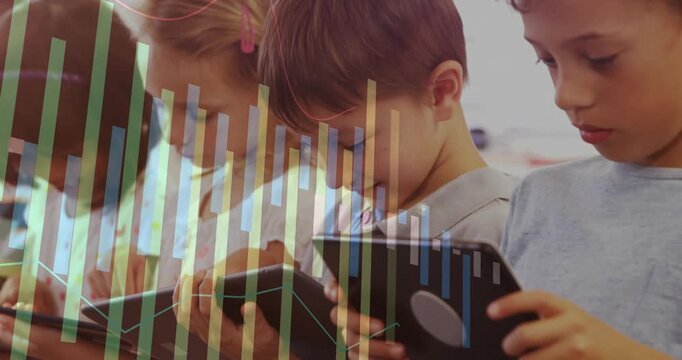 Students tapping tablets in class causing faint vertical bars and line graph shifting for learning