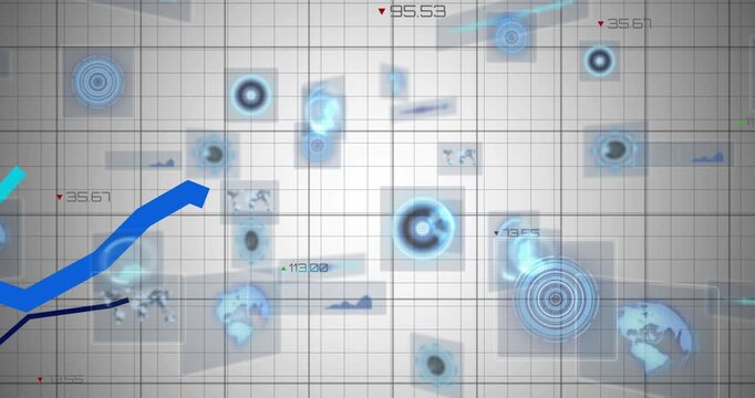 Vertical video: Appearing grid starting cluster pulsing with nodes and trend lines for data