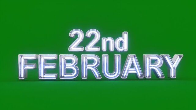 Neon date display 22nd February on green background