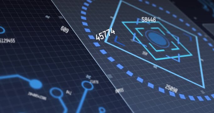 Vertical video: HUD receiving data feed, scanning node map, updating numeric values for analytics