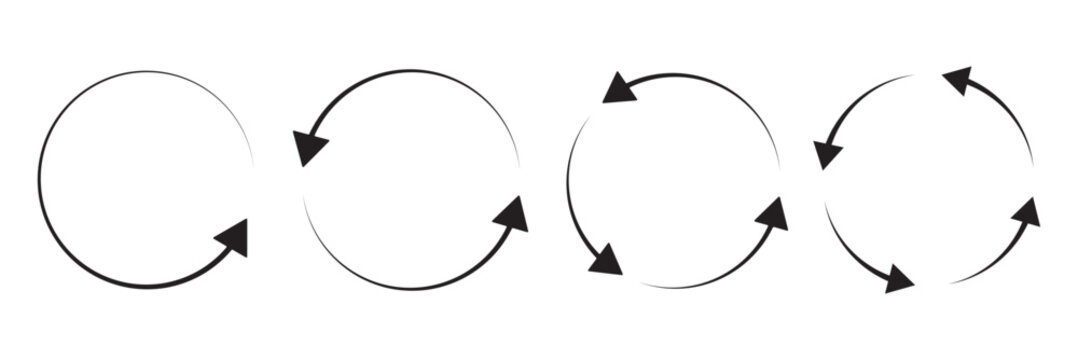 Circular Arrows Set. Collection of circular arrow icons showing continuous rotation and loop cycles. Ideal for workflow, process diagrams, refresh concepts, and business presentations.