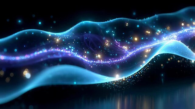 Futuristic Abstract Background of glowing wave with particles. Seamless loopable background