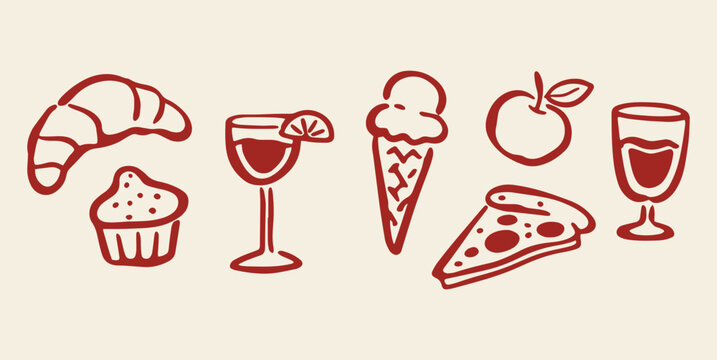 Food and drink doodle icon set vector illustration