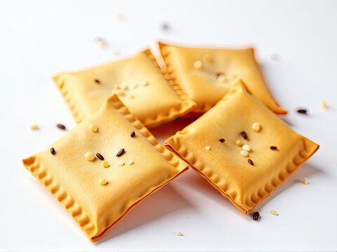A simple plate filled with four square crackers, perfect for snacks or appetizers