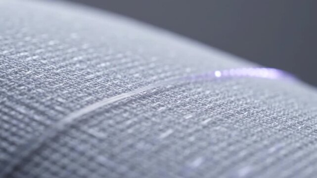 A glowing purple light travels along a textured fabric surface, gradually dimming until it disappears, creating a serene and futuristic visual effect.