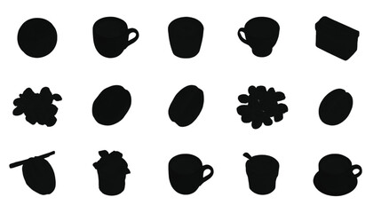 Fototapeta premium A diverse collection of black silhouette shapes including cups, circles, and organic forms are neatly.