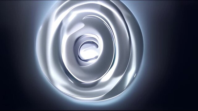 Cascading silver fluid spirals in cosmic darkness with ethereal glow