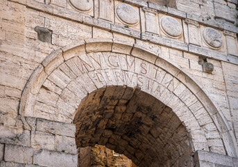 The Arco Etrusco (Arch of Augustus), one of seven gates of the ancient Etruscan walls of Perugia,...