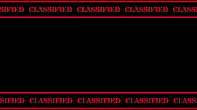Two red parallel banners with the word classified repeated across them create a border that frames a space reserved for highly sensitive materials