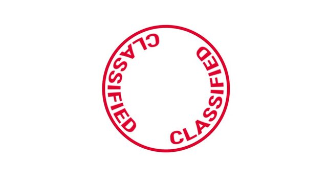 A circular red stamp with the word classified repeated around the edge is placed on a white background to mark documents as highly confidential