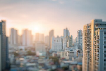 Obraz premium Cityscape at Sunset - A Blurred View of Urban Buildings.