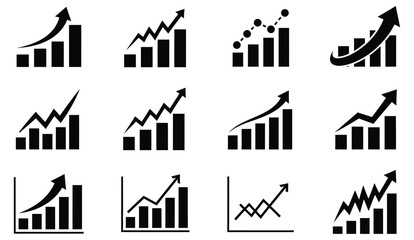 Fototapeta premium Collection of black and white graph icons with arrows