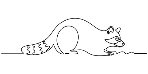 Continuous one line drawing of a raccoon walking isolated on a white background vector illustration Vector, illustration © Alo 2026 Arts