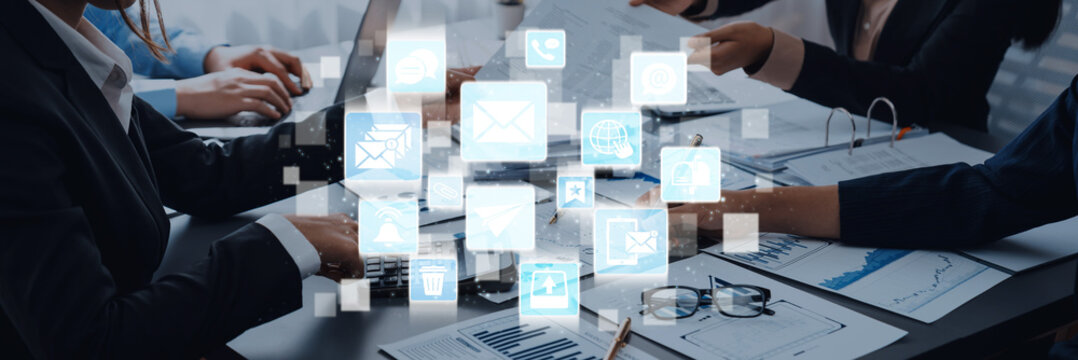 Email icons show digital communication, email service, and inbox management. Email supports online messaging, email notification, and secure exchange. Entice