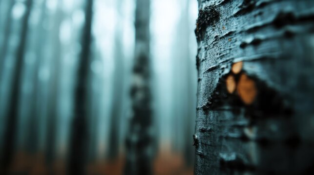 A hauntingly beautiful image of a misty forest showcasing tall trees enveloped in fog, creating a sense of mystery and serenity intertwined with the natural landscape.
