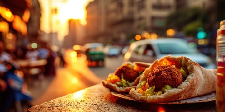 Falafel Sandwiches in Pita Bread at Sunset Street Food Scene