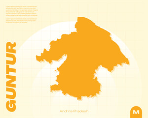 Fototapeta premium Premium, fully editable vector map of Guntur district, Andhra Pradesh. A versatile illustration with scalable layers, perfect for professional geographic design and customisation.