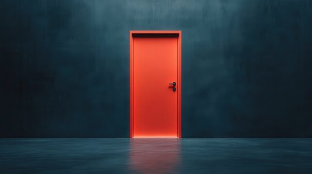 A bold red door stands against a dark wall, symbolizing opportunity and adventure while inviting viewers to imagine the possibilities beyond.