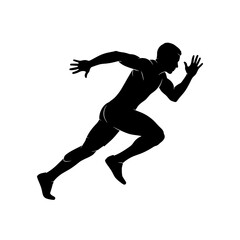 Obraz premium Black sprinter silhouette running in dynamic action pose vector illustration isolated on light background, speed and athletic performance concept