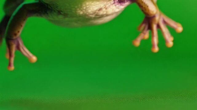close-up of a green frog on green background