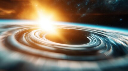 Fototapeta premium A stunning cosmic scene of a black hole surrounded by radiant energy and swirling light, representing the beauty and mystery of outer space and the forces of the universe.