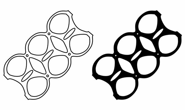 Six pack rings or six pack yokes icon set. illustration vector in outline and silhouette. isolated white background