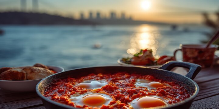Traditional Menemen Breakfast with Bosphorus View in Istanbul