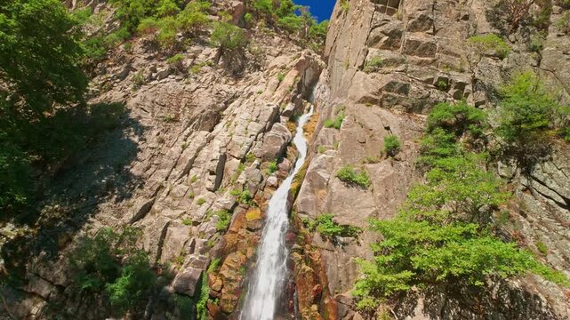 Aerial View of Fonias Waterfalls and Vathres on Mount Saos Samothraki