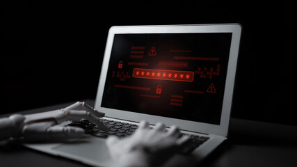 AI-generated password warning alert showing critical cybersecurity threat, password vulnerability,...