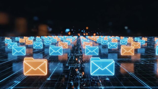 Digital folders and icons on grid