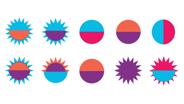 Colorful Sunburst and Half-Moon Geometric Shapes in Various Bright Colors for Design