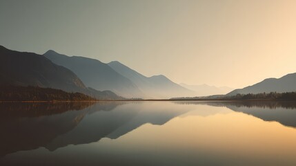Fototapeta premium Serene Mountain Reflection on Calm Lake at Golden Hour