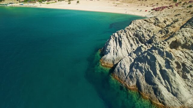 Aerial View of Sunny Pachia Ammos Beach on Samothraki Island Greece