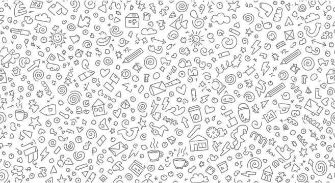 Playful and Diverse Pattern of Hand-Drawn Doodles Covering the Canvas