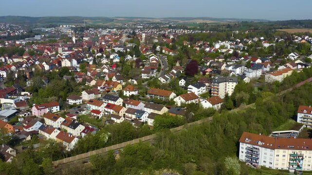 Aerial view beside the small town Bretten in Germany on sunny day in spring.