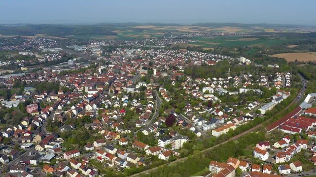 Aerial view beside the small town Bretten in Germany on sunny day in spring.