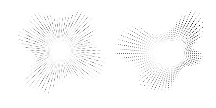 Sound wave, circular equalizer icons, round music soundwave shape, concentric energy burst. Vector illustration.