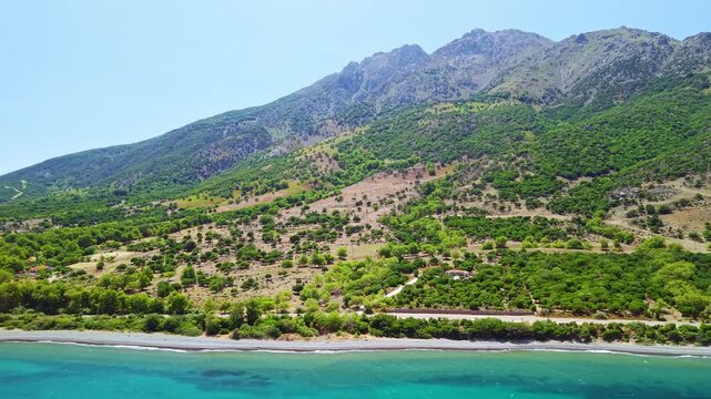 Aerial View of Samothrace Island with Mount Fengari and Aegean Sea