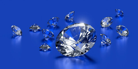 Fototapeta premium Dazzling diamond on blue background