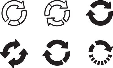 Obraz premium Black recycling arrow icons in circular motion for interface buttons