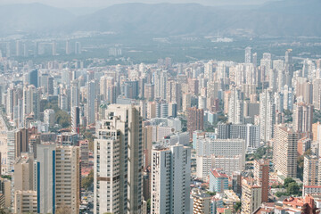Fototapeta premium Benidorm skyline with high rise buildings and mountains, Costa Blanca, Spain